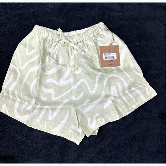 Stone Fox Swim Melba 100% Linen Shorts- Aloe Lines - size XS/S - Picture 1 of 7